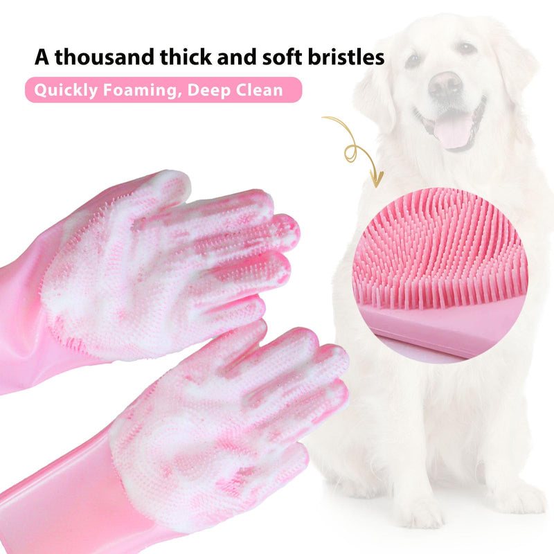 Dog Washing Gloves -Dog Bath Brush - Dog Bath Gloves - Dog Shampoo Brush - Pet Grooming Gloves -Cat Grooming Supplies_ Dog Bath Supplies（1 Pair Pink - PawsPlanet Australia
