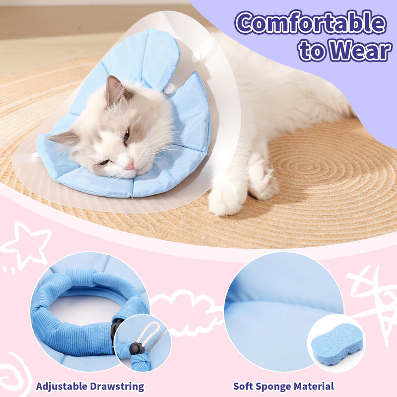 Cat Cone Collar Soft, Lightweight Cat Cones to Stop Licking, Adjustable Soft Cone for Cats After Surgery, WaterProof Kitten Cones Elizabethan Collar for Cats Recovery Collar Soft Cat Neck Cone Medium Blue