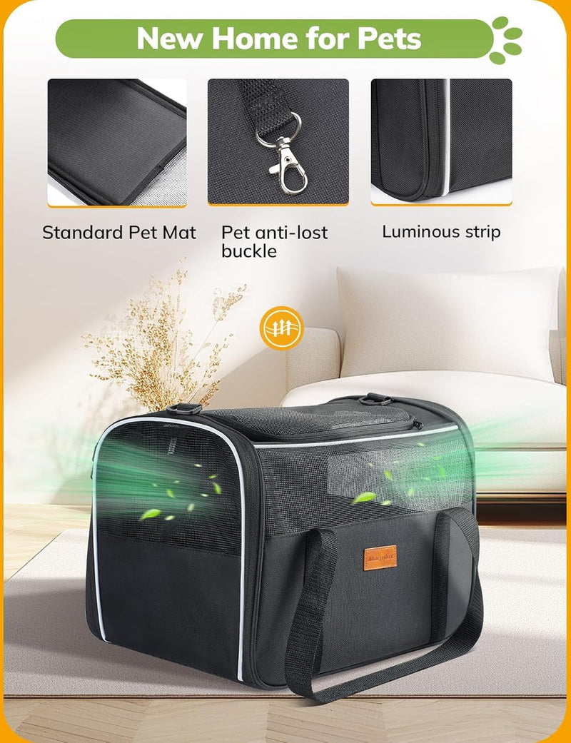 Morpilot Cat Carrier Soft - Portable Pet Carrier for Small or Medium Cats, Dogs and Puppy up to 14lbs, Airline Approved Dog Carrier with Safety Buckle - (Dark Gray) 16.0"L x 10.4"W x 11.2"H - PawsPlanet Australia