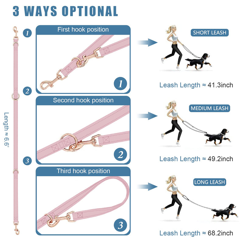 Soft Leather Dog Collar and Leash (6.6') Set - Stylish Rose Gold Heavy Duty Metal Buckle, 4 Adjustable Lengths Leash for Small Medium Large Dogs - Comfortable & Easy to Clean Pink M(13.8"-19.7") M(13.8"-19.7")
