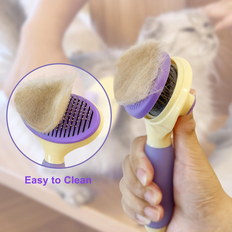 Cat Brush for Grooming and Shedding, Self-Cleaning Silicone Brush for Short and Long Haired Cats, Cat Gifts for Pet Lovers (purple) Purple - PawsPlanet Australia