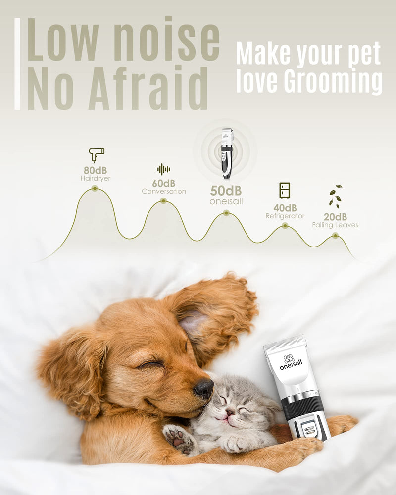 oneisall Dog Shaver Clippers Low Noise Rechargeable Cordless Electric Quiet Hair Clippers Set for Dogs Cats Pets White - PawsPlanet Australia