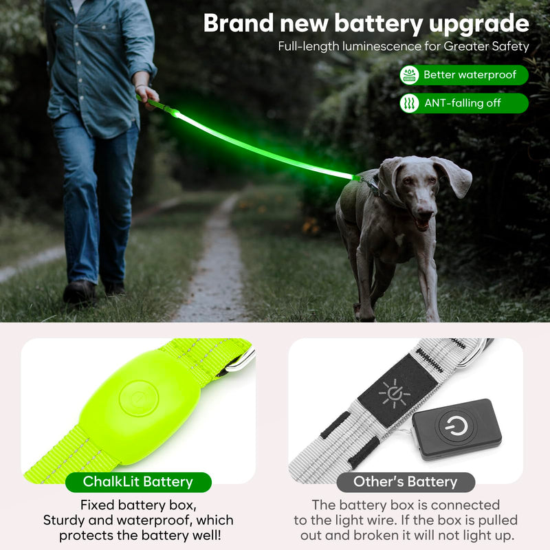 ChalkLit Led Light Up Dog Lead, 4 Ft Soft Rechargeable Waterproof Reflective Flashing Dog Leash with Padded Handle for Night Walking, Safety Glow in The Dark Dog Lead for Large Medium Pets(Green) Green