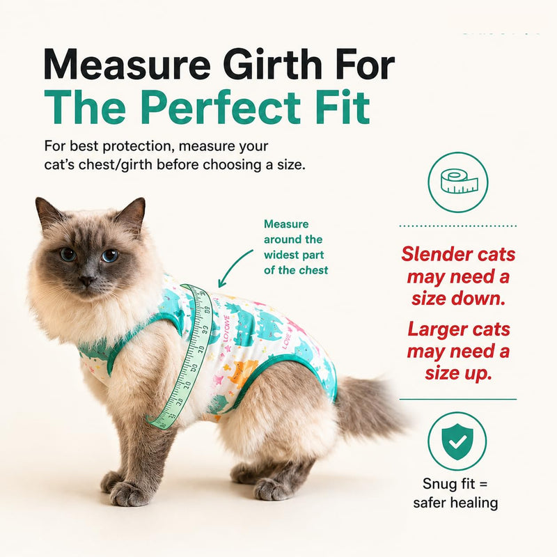 Cat Recovery Suit Surgical Onesie - Post Surgery - Soft Breathable Fabric - No-Cord Design - Protects Wounds and Skin After Spay or Neuter - Male and Female Cats | XX-Large