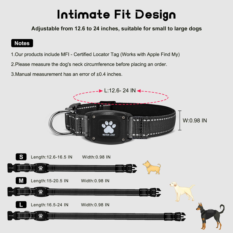 GPS Dog Collar Tracker 2-in-1,Reflective Waterproof Adjustable Pet Collar,iOS-Only,Ideal for Dog Tracking pet Tracker,for Small to Large Dogs,Real-Time Tracking,No Monthly Fees(Black,Large) - PawsPlanet Australia