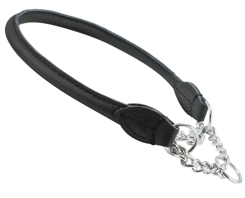 Dogs My Love Rolled Genuine Leather Martingale Dog Collar Choker Black 7 Sizes (#5 - Neck Circumf.13.75"-15.5") #5 - Neck Circumf.13.75"-15.5" - PawsPlanet Australia