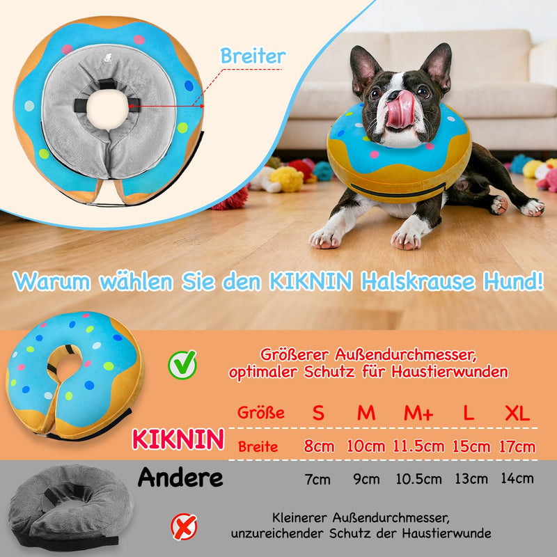 Inflatable Dog Collar, Adjustable Dog Collar, Lick Protection, Soft for Wound Healing and Recovery After Surgery, Dog Collar After Surgery, Vision, Not Blocked, Blue, M+ Donut Blue M+