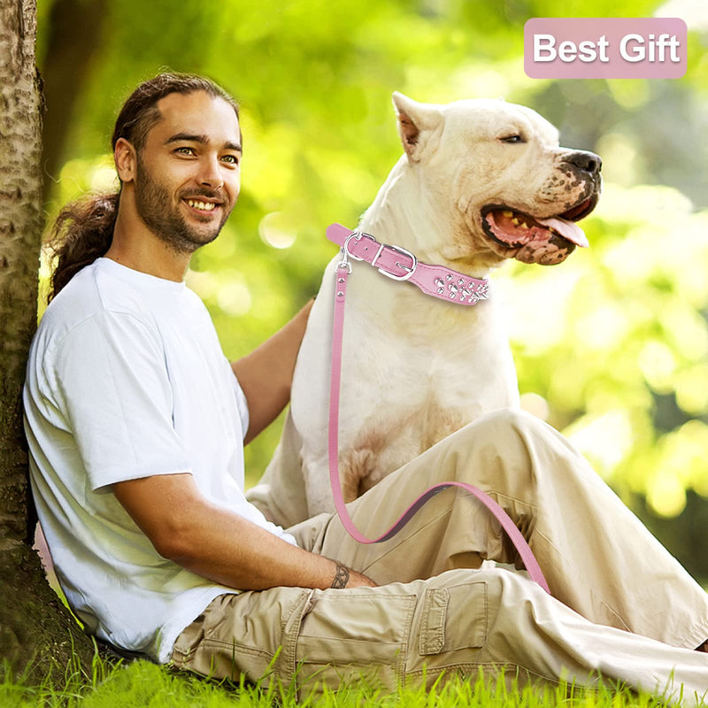 Dog Collars for Medium Dogs with Leash, Epesiri Spiked Dog Collar for Large Dogs, Girl Pink Dog Collar, Studded Rivet Pit Bull Leather Dog Collar Durable Cat Collar for Small Medium Large Pet Gift M=11.8"-12.6" - PawsPlanet Australia
