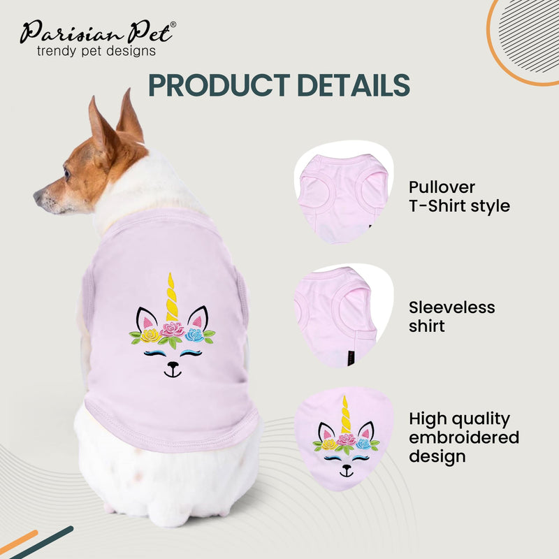 Parisian Pet Dog Tshirt - Embroidered Unicorn Girl Pet Vest - 100% Cotton, Lightweight Dog Clothes, Female Tank Top - Sleeveless Pink Tee Shirts for Large Dogs - 2XL - PawsPlanet Australia