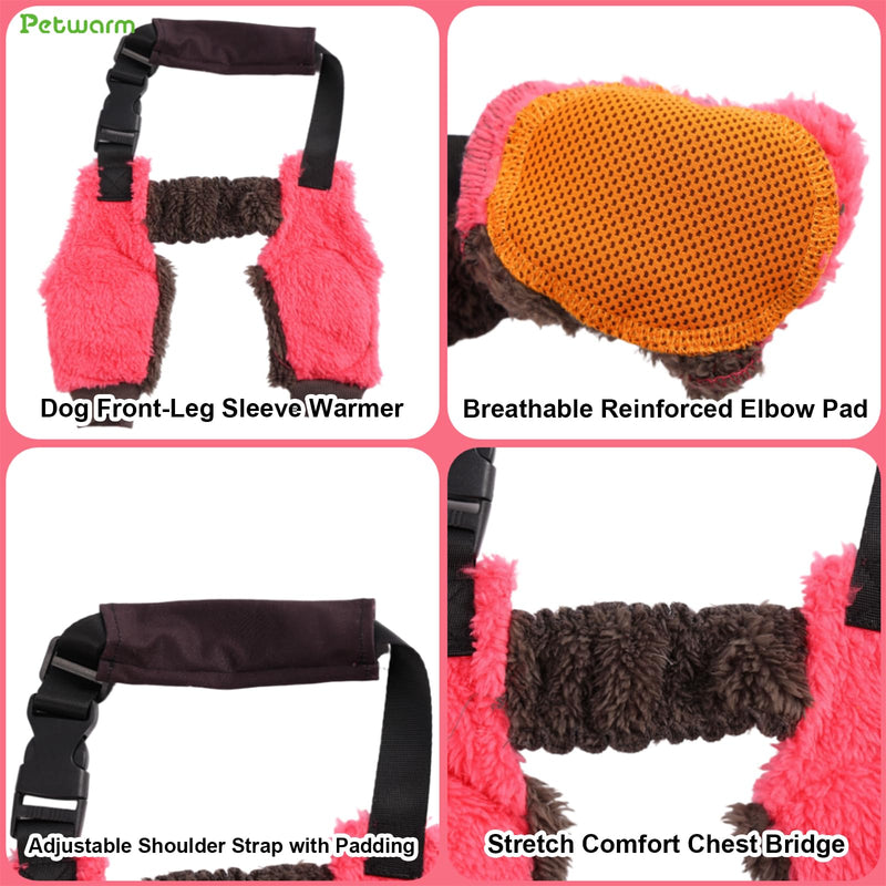 PetWarm Dog Front Leg Sleeves for Winter, Recovery Elbow and Knee Protector, Anti-Licking Pair for Small Dogs, Post-Surgery Protection, Compatible with Dog Jackets, Pink, S