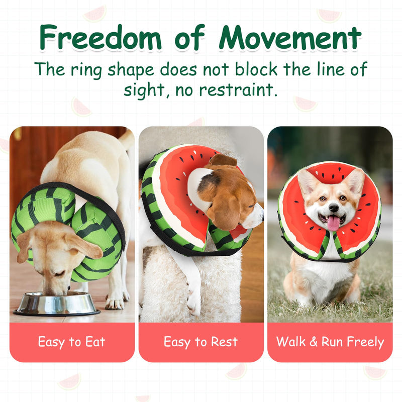 Dog Cone Collar Alternative, Inflatable, Waterproof Fabric Comfy Pillow for Dogs (Red-Green, XL(Neck:19.68'-29.6')) Watermelon Red XL(Neck:19”-24.4”)