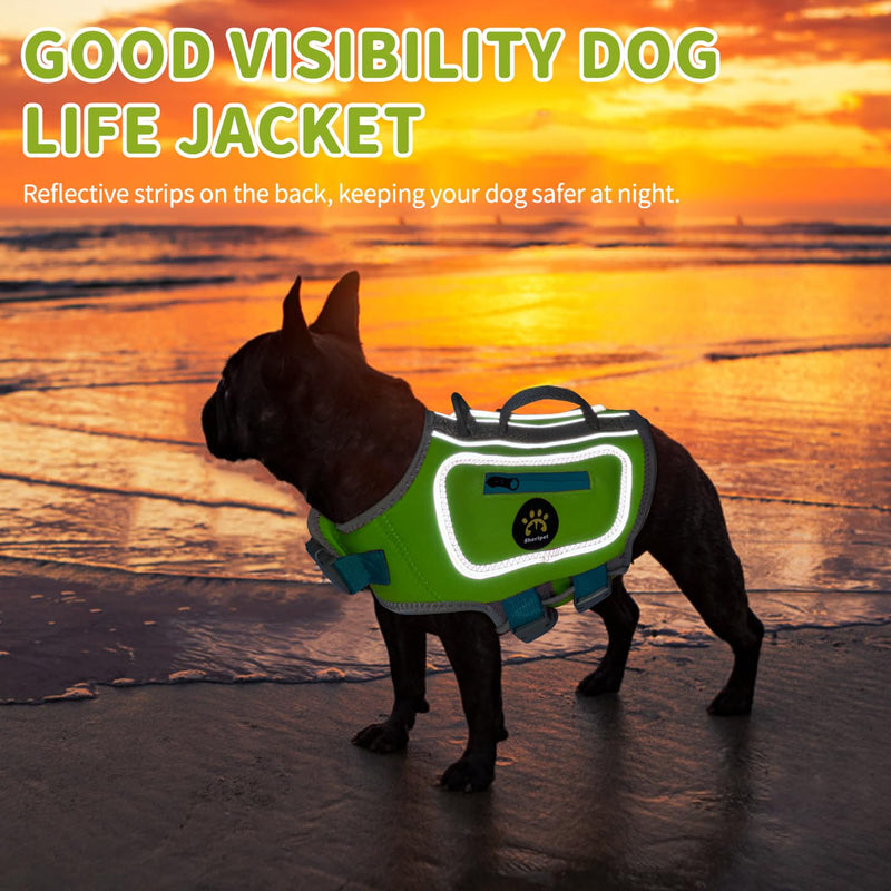 Dog Life Vests for Swimming, High Visibility Dog Life Jacket Lightweight Adjustable Reflective Dog Swim Vest for Boating, High floating Dog Life Preserver with Rescue Handle (Green, XL) X-Large Green