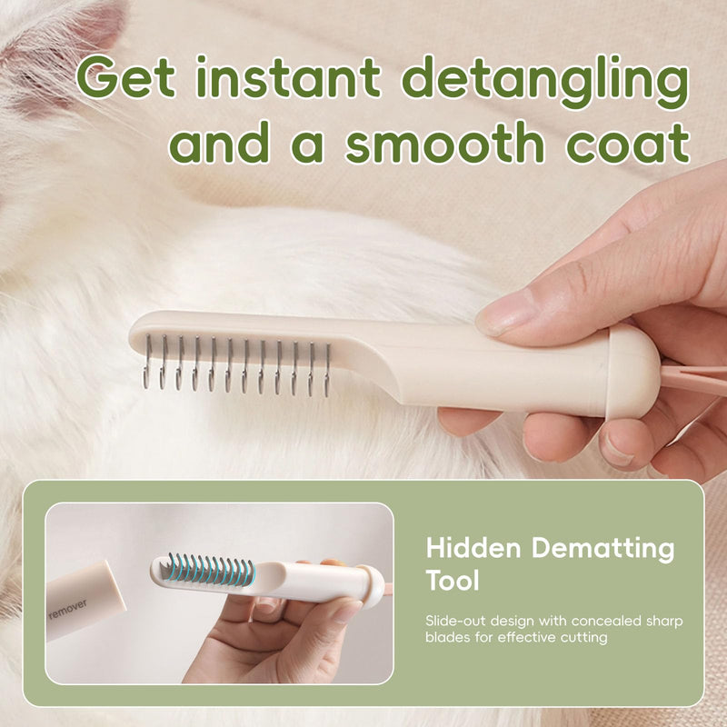 3-in-1 Pet Grooming Brush for Dogs & Cats | Deshedding Comb, Dematting Tool & Lint Remover | Long & Short Teeth + Fine Tooth Comb | For Long & Short Coats (Green) Green - PawsPlanet Australia