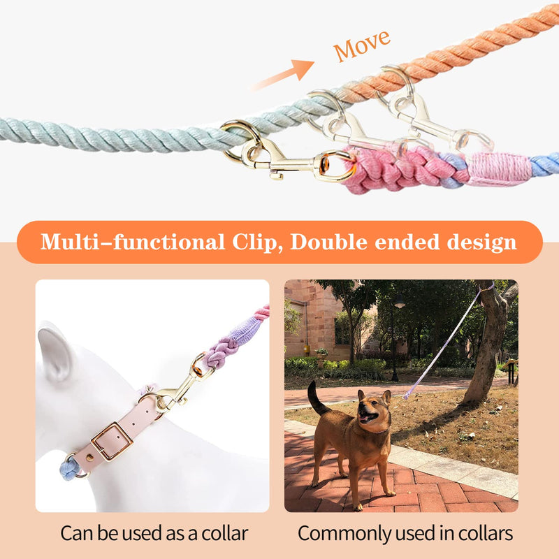 Tesitehi Multifunctional Rope Dog Leash 7.5 FT with Adjustable Double Swivel Hook Hands Free for Small Medium and Large Dogs Running Hiking Camping Walking Colorful Macaron - PawsPlanet Australia