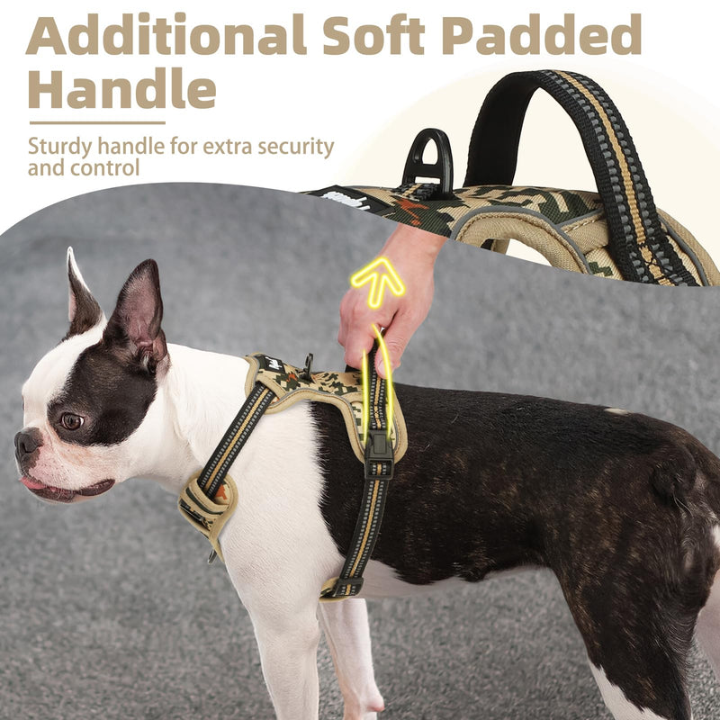 PUPTECK No Pull Tactical Dog Harness Medium Sized, Adjustable Reflective Dog Harness with Handle Easy Control, Comfortable Soft Padded Pet Vest Harness for Medium Dogs, Camouflage M - PawsPlanet Australia