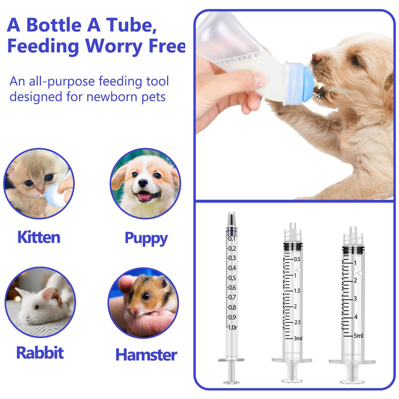 Pet Feeding Bottle and Syringes, 3 Sizes Nipples with Ventilation Valve Resistant Tearing Perfect for Puppies, Kittens, Small Wildlife (Blue) Blue - PawsPlanet Australia