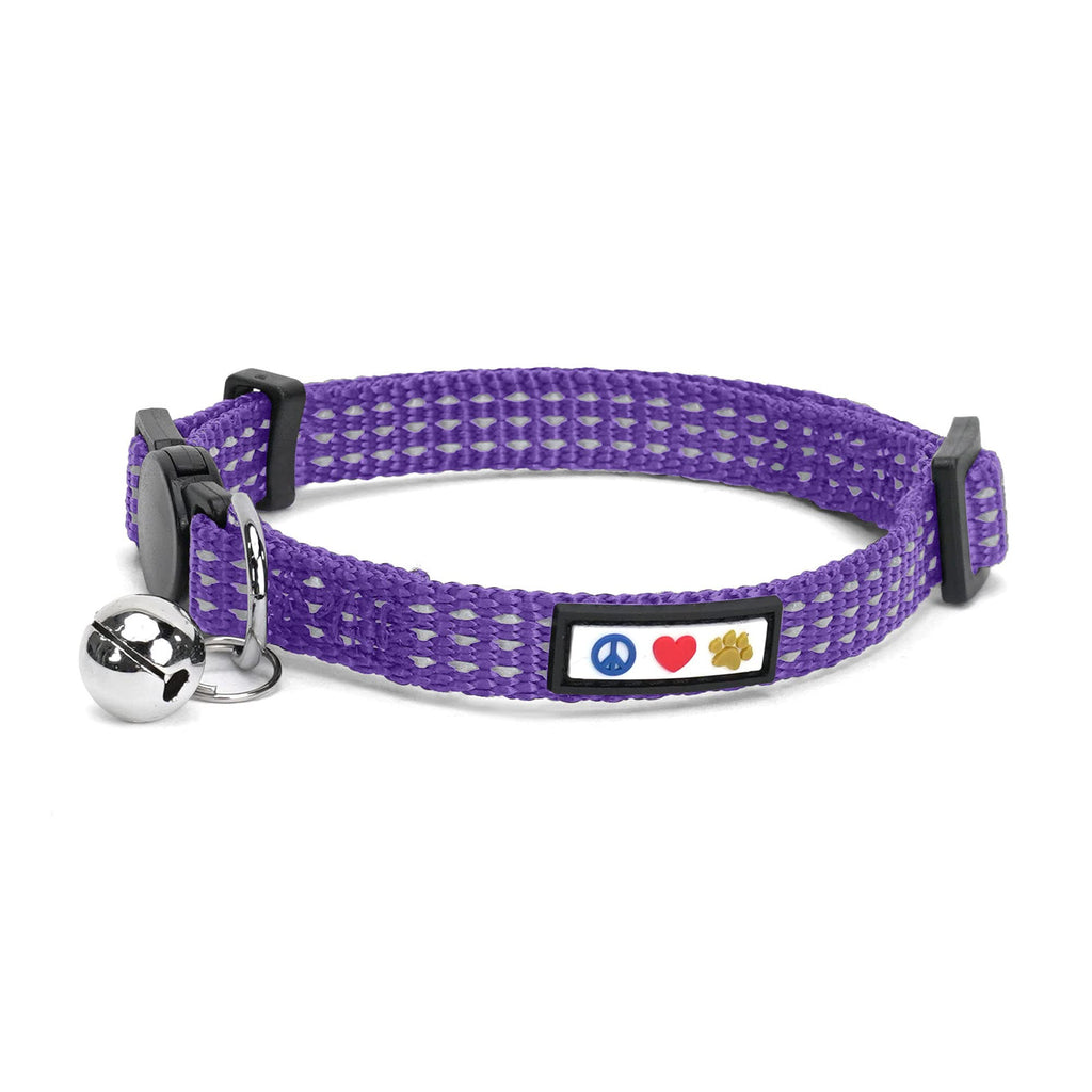 Pawtitas Reflective Cat Collar with Safety Buckle and Removable Bell Cat Collar Kitten Collar Purple Cat Collar ⚡️ Reflective Purple