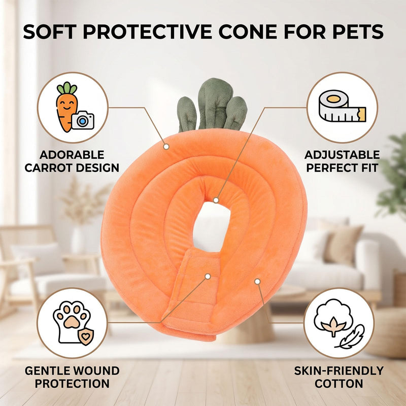 TOPINCN Soft Recovery Collar for Cats, Adorable Carrot-Shaped Pet Cone, Adjustable Post-Surgery Dog Cone, Protective Collar for Kittens and Puppies (Orange Carrot)