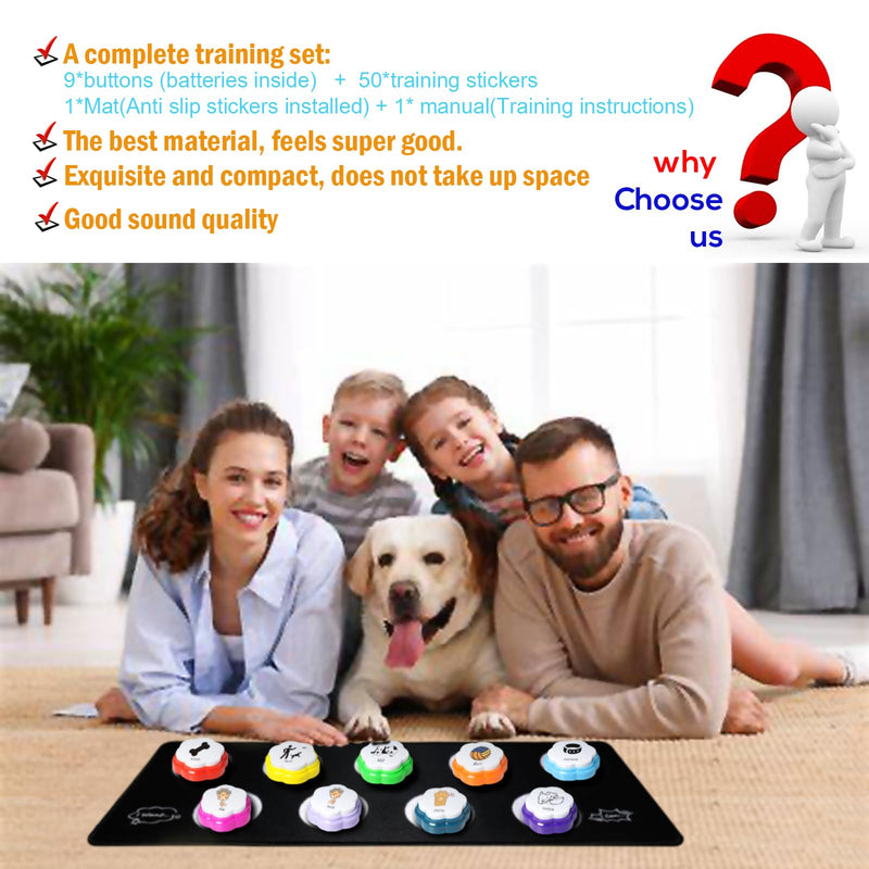 Dog Buttons for Communication, 9pcs Recordable Talking Buttons Set with Mat & Stickers, Pet Training Buttons for Dogs & Cats, Speaking Buttons - PawsPlanet Australia