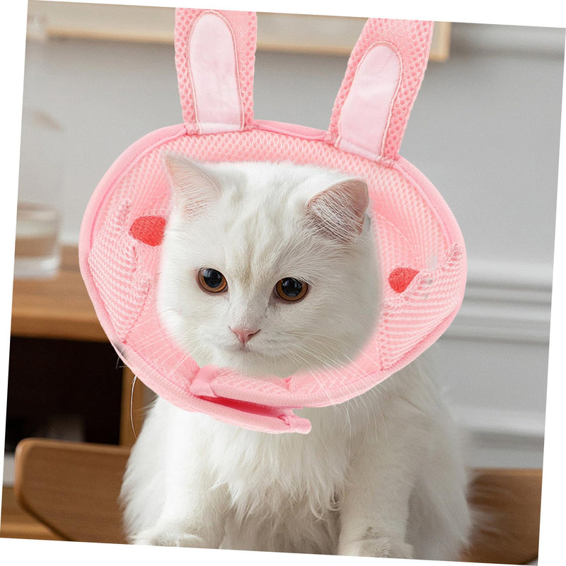 Breathable bunny ear protective collar made of polyester for cats to aid wound healing. Adjustable cone collar for cats. Prevents licking and biting during the recovery phase.