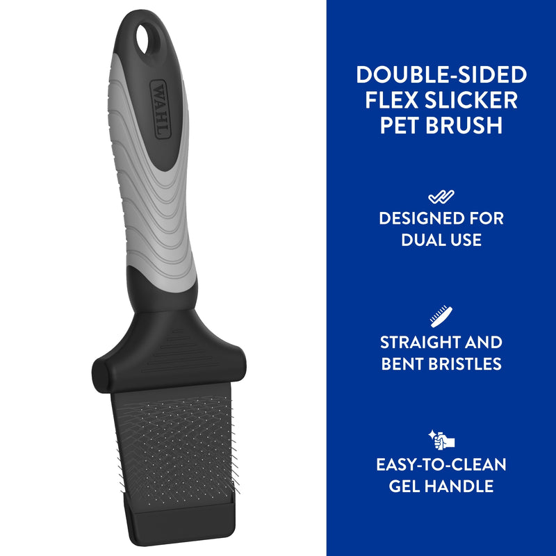 WAHL Professional Animal Double-Sided Flex Slicker Brush for Dogs & Cats (#858478) - Durable Pin Brush for Long-Haired Breeds like Bichon Frises & Collies - Ergonomic Black & Gray Grooming Tool - PawsPlanet Australia