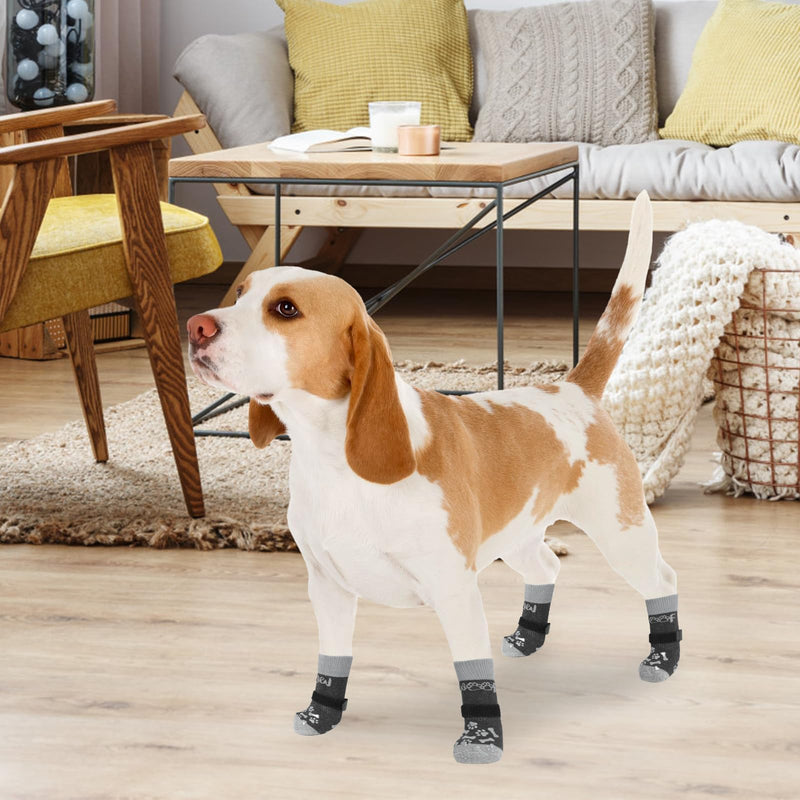 KOOLTAIL Non-Slip Dog Socks for Hardwood Floors, Dog Socks with Grippers for Hot/Cold Pavement, Outdoor Dog Shoes Booties&Paw Protector to Prevent Licking for Small Medium Large Senior Dogs, Grey SM Small/Medium Grey with Woof Pattern - PawsPlanet Australia
