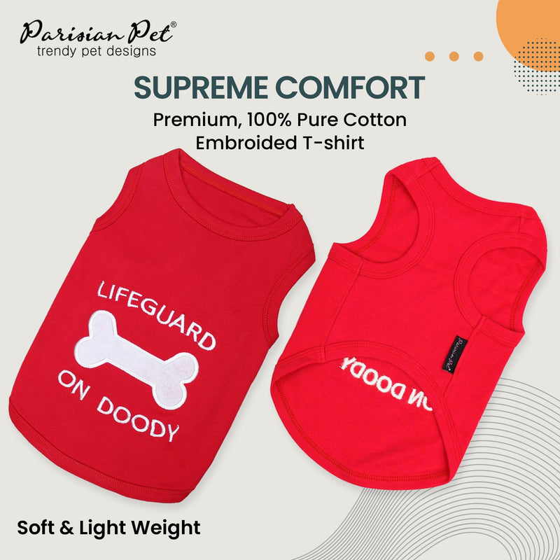 Parisian Pet Dog Tshirt - Embroidered “ Lifeguard on Doody “ Boy Shirt - Pure Cotton and Lightweight Pet Clothes - Machine Washable Pet Shirt for Large Dogs - XL3 3XL - PawsPlanet Australia