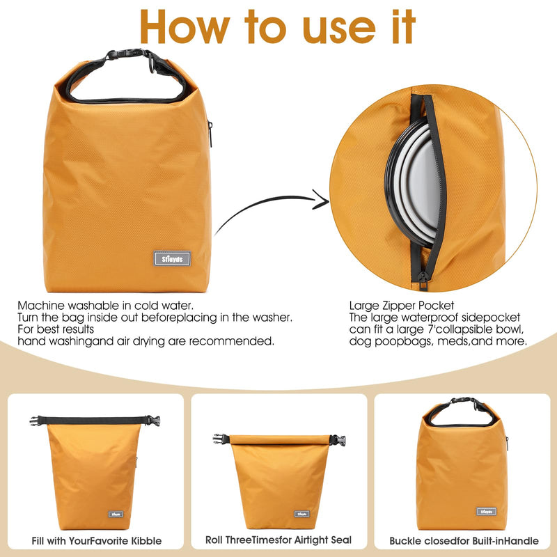 Pet Food Storage Bag,Dog Food Travel Bag with 2PCS Collapsible Dog Travel Bowls,Waterproof Kibble Storage Container(Yellow, Small) Yellow - PawsPlanet Australia