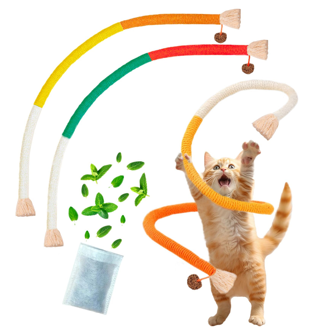 Cat Toys 2Pcs Extended Catnip Toys for Indoor Kitten Cat Silvervine Chew Molar Scratch Interactive Cat Cotton Rope Cleaning Teeth Cat Dental Stick Cat Treat Kitty Self Play Cat Kick (23.6”) Pro-2 PACK (23.6") - PawsPlanet Australia