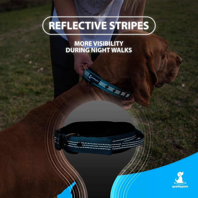 SparklyPets Heavy Duty Dog Collar with Handle for Medium and Large Dogs – Professional Collar with Reflective Stitches, Soft Handle & Nickel-Plated Buckle (Large (18"~22"), Blue) Large (18"~22") - PawsPlanet Australia
