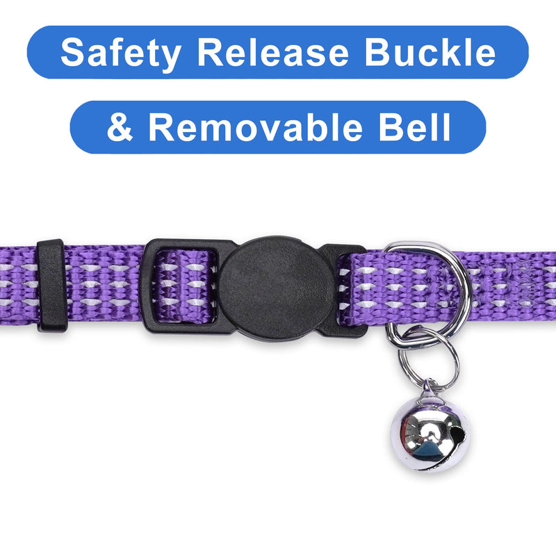 Pawtitas Reflective Cat Collar with Safety Buckle and Removable Bell Cat Collar Kitten Collar Purple Cat Collar ⚡️ Reflective Purple