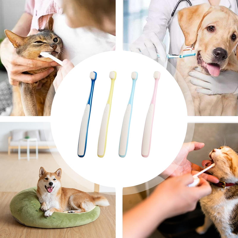 Cat Toothbrush, Pack of 4 Toothbrushes with Soft Bristles, Wide Brush Heads, Dental Care Set for Puppies, Adults, Dogs, Household, On the Go, Indoor, Outdoor Use