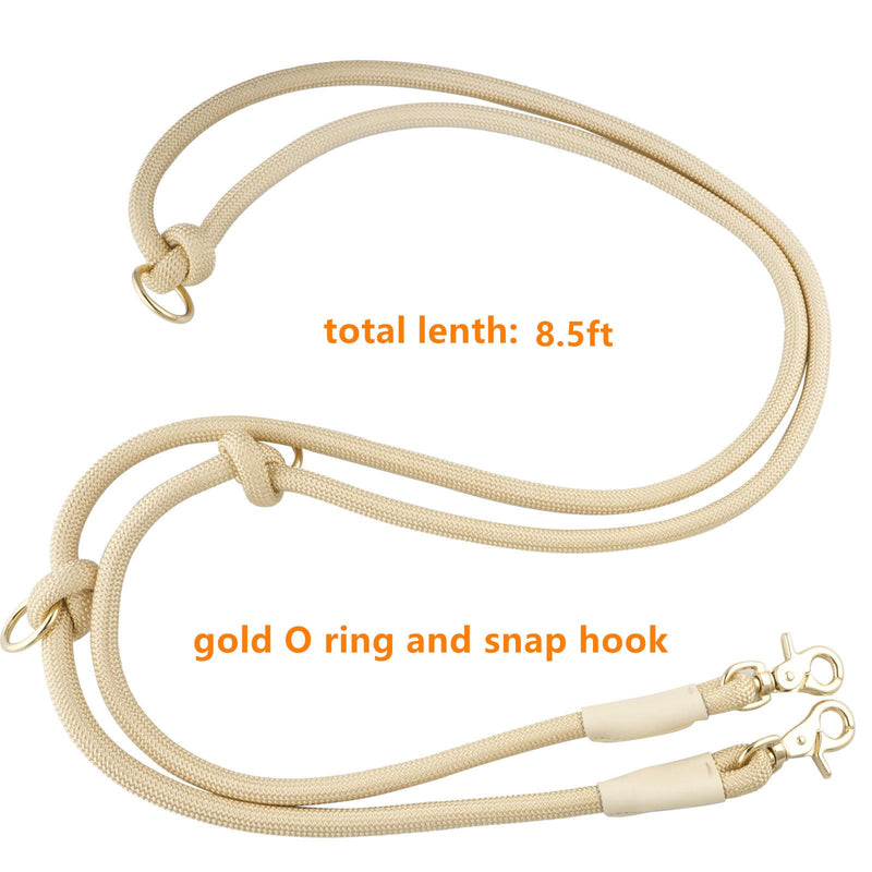 8.5ft Multifunctional Hands Free Nylon Rope Waist Dog Leash, Adjustable Shoulder Crossbody Walking Lead 8.5ft x 10mm Gold - PawsPlanet Australia