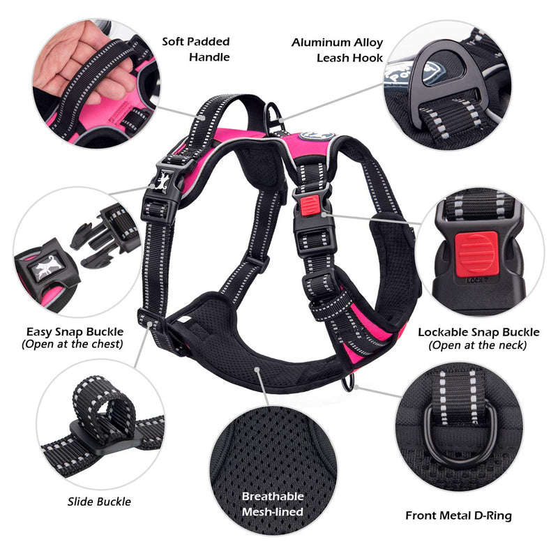 PoyPet No Pull Dog Harness, No Choke Front Clip Dog Reflective Harness, Adjustable Soft Padded Pet Vest with Easy Control Handle for Small to Large Dogs(Pink,M) Medium Pink - PawsPlanet Australia