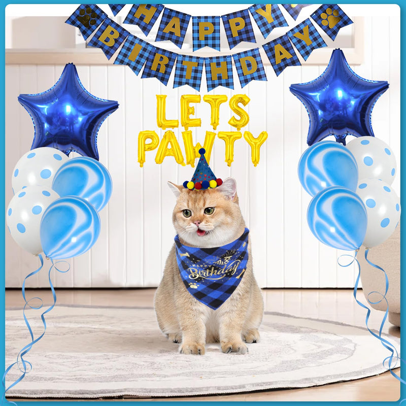 Dog Birthday Decorations Boy, Dog Birthday Bandana Blue Dog Birthday Hat with Numbers, Dog Birthday Banner HAPPY BIRTHDAY and LETS PAWTY Balloons for Dogs Birthday Party Supplies for Cat Dog Birthday Boy Outfit - PawsPlanet Australia