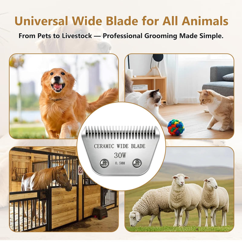 Precision Ceramic Wide Blades for Dog Grooming,Compatible with Andis,Oster A5,Wahl km10 Clippers-Dog and Cat Grooming Replacement Blade (30W(0.5MM)) 30W(0.5MM)