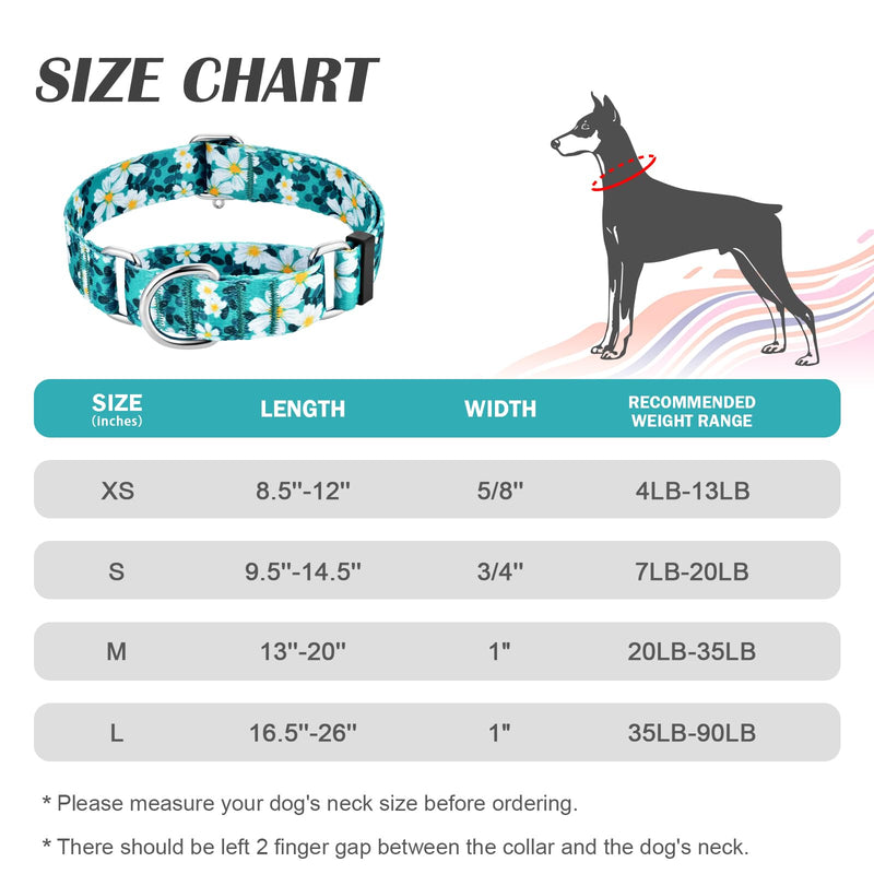 Hikiko Martingale Collar for Dogs with No Buckle Floral Daisy Dog Collars Soft Nylon No Pull Dog Collar for Large Dogs,Green Flower,L Green Flower - PawsPlanet Australia
