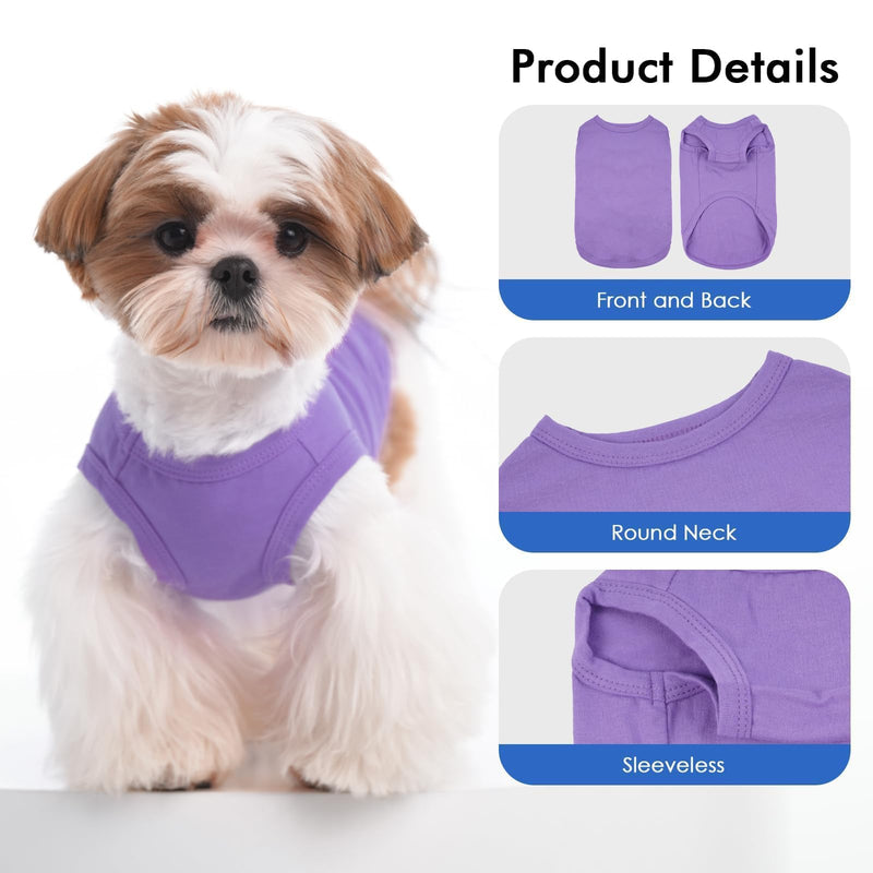 3 Pack L-Striped Purple Dog Tshirt,French Bulldog Large Sleeveless Tee to Prevent Overheating,Seaside,Backyard,Lightweight Cozy Indoor Lounge Wear,Striped & Solid Color(Purple,L) Large（Chest:18"） - PawsPlanet Australia