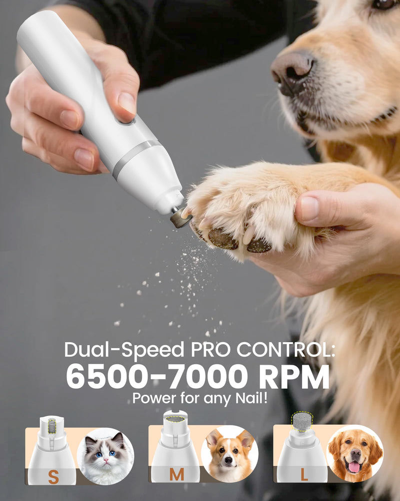 4 in 1 Professional Dog Grooming Kit, 2000mAh Heavy Duty Cordless Clippers, 2-Speed Low Noise Dog Trimmer with Nail Grinder for Thick Hair - for Dogs & Cats Body, Paws, Face, Ears, Legs White