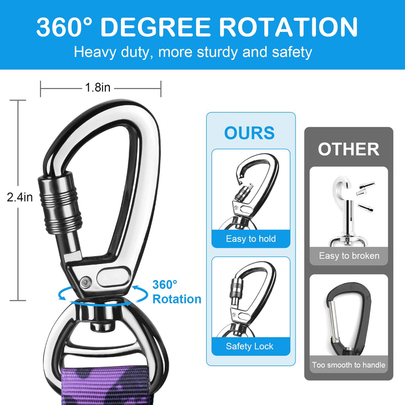 Tactical Dog Leash Heavy Duty, 4-6FT Shock Absorbing Bungee Dog Leash, Strong No Pull Military Dog Leash with 2 Control Handles and Car Seatbelt for Medium Large Dogs, Purple Camo - PawsPlanet Australia