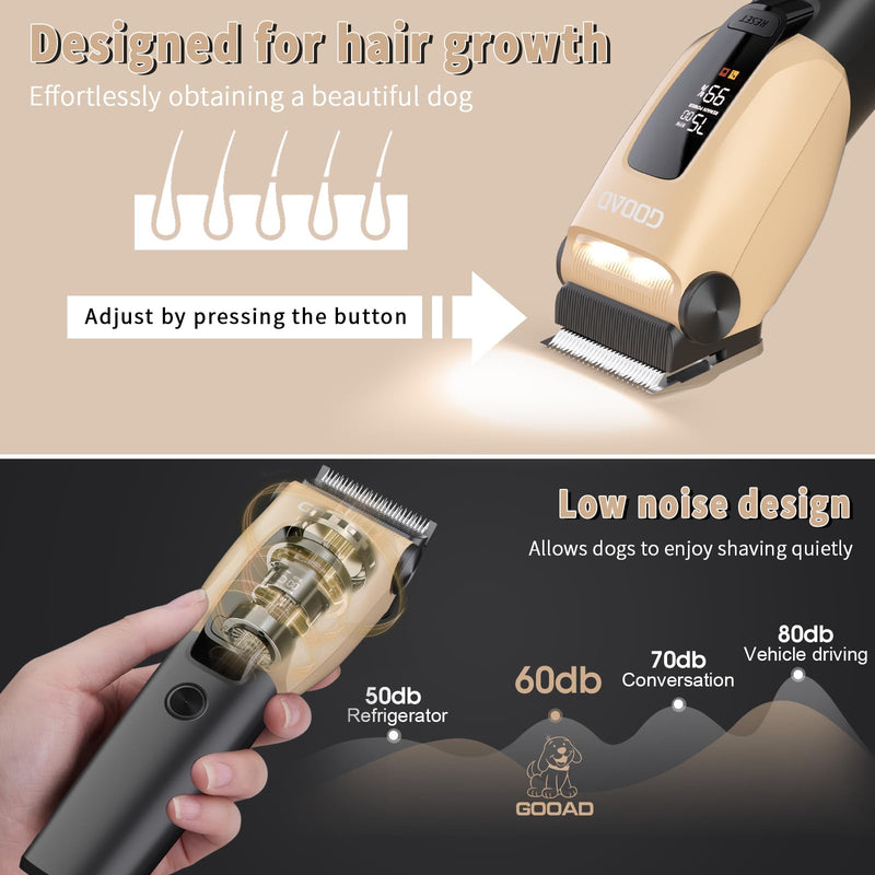 Dog Clippers for Grooming for Heavy Thick Coat, LED Light 2200mAh Dog Grooming Kit, Low Noise Hair Trimmer,Cordless Pet Hair Shaver with Stainless Steel Blade for Small and Large Dogs Gold - PawsPlanet Australia