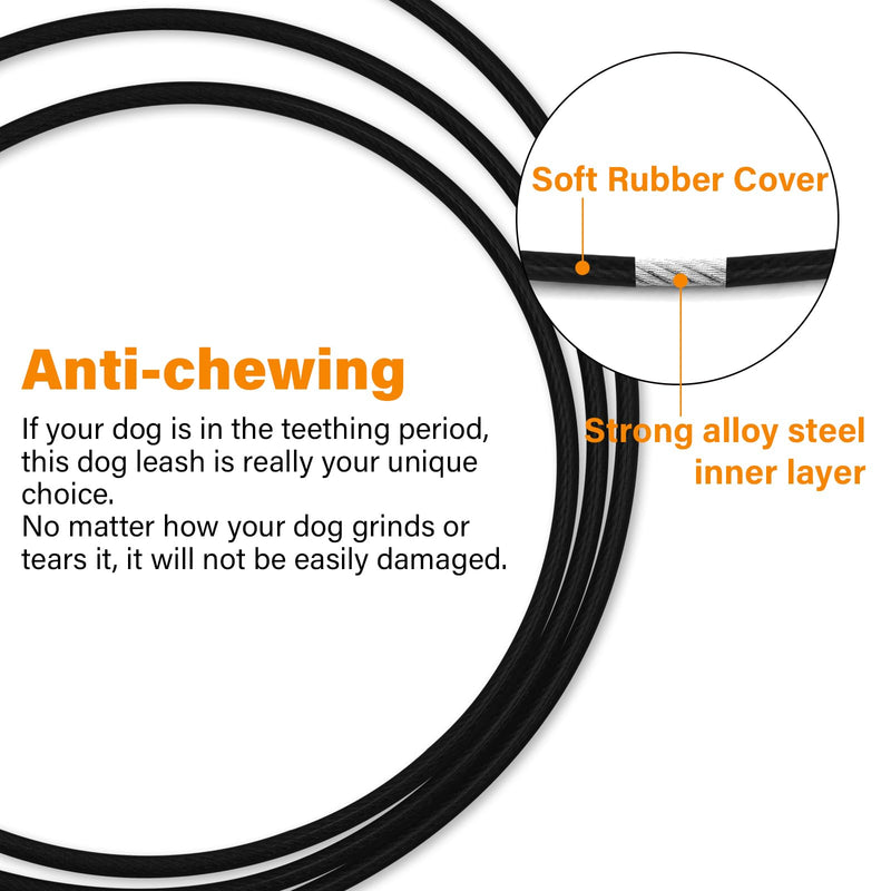 Stainless Steel Water and Chew Proof Dog Leash with Hooks for Large, Medium and Small Dogs 6FT Wire Alloys Camping with Soft Handle(Black) 6 Feet Black - PawsPlanet Australia