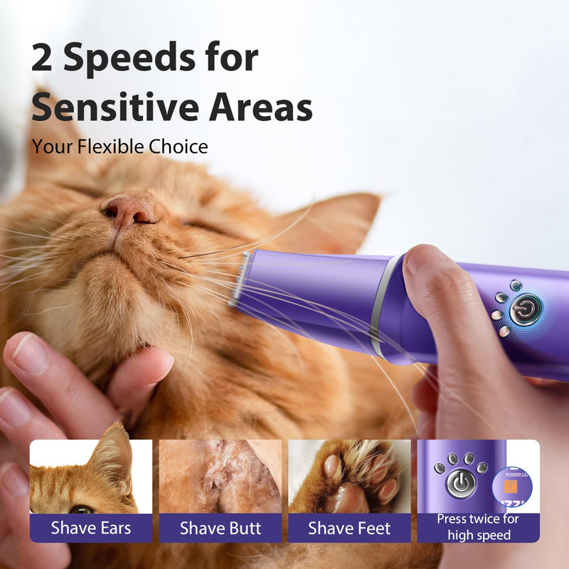 Dog Grooming Kit, Dog Clippers for Grooming for Thick Curly Coats, Professional Pet Hair Shaver Paw Trimmer Cordless Rechargeable Low Noise for Dogs Cats Animals Face Ear Purple