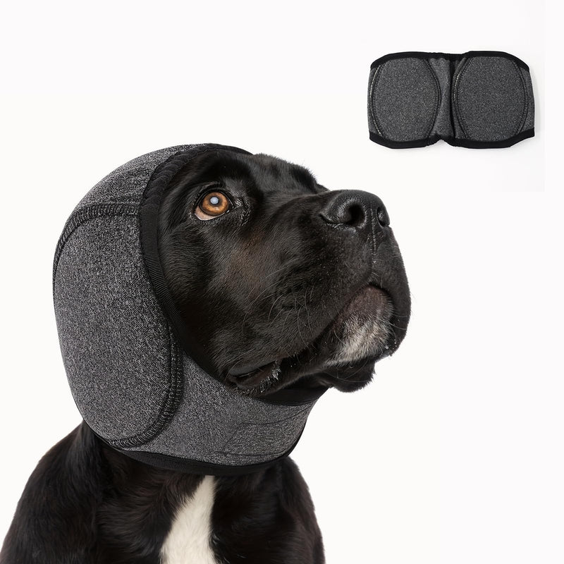 Comfortable Dog Ear Muffs & Snood Protectors, QIANSSE Adjustable Dog Ear Defenders for Bathing Grooming Noise Protection from Thunder Fireworks Includes Dog Ear Wipes (Gray, M)