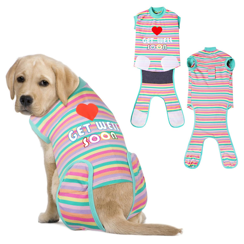 Get-Well-Soon Dog Surgery Recovery Suit - Soft Breathable Dog Onesie Post Spay,Neuter,E-Collar & Cone Alternative Dog Bodysuit for Small, Medium, Large Dogs (Green Stripes, XL) Green Stripes