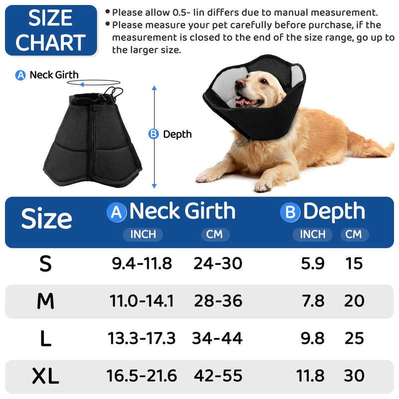 SUNFURA Soft Dog Cone, Dog Cones for Large Dogs, Cone for Extra Large Dogs to Stop Licking After Surgery, Adjustable Dog Cone Alternative Dog Recovery Collar for Wound Healing, Black XL X-Large