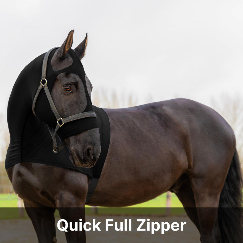 Resistance Horse Hood Slinky Lycra Zippered Mane Braid Shoulder Guard - Horse Sleazy Slickers Care Sheet X-Small Black