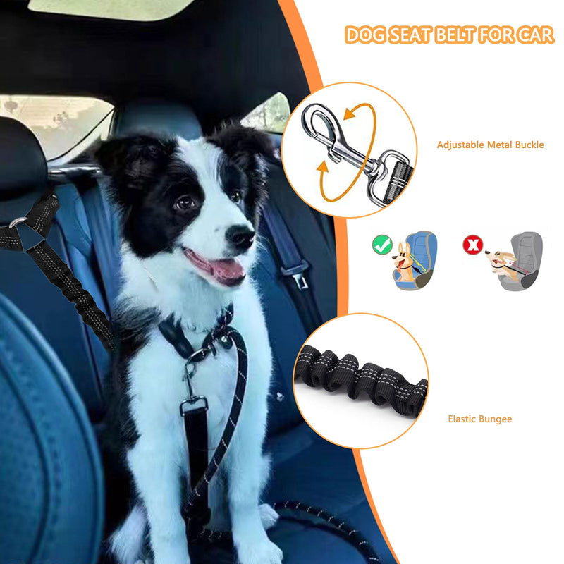Adjustable Pet Safety Seat Belt for Dogs & Cats - Car Headrest Restraint with Nylon Fabric - Comfortable & Durable Dog & Cat Vehicle Seatbelts & Harness(Black) black - PawsPlanet Australia