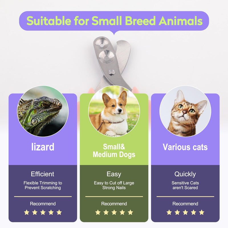 Cat Nail Clippers with Nail File, Kitten Claw Nail Clippers for Trimming, Stainless Steel Pet Bearded Nail Clippers Tool for Dragon, Guinea Pig, Rabbits, Birds, Ferret Small Breed Animals(Pink) Pink 2 - PawsPlanet Australia
