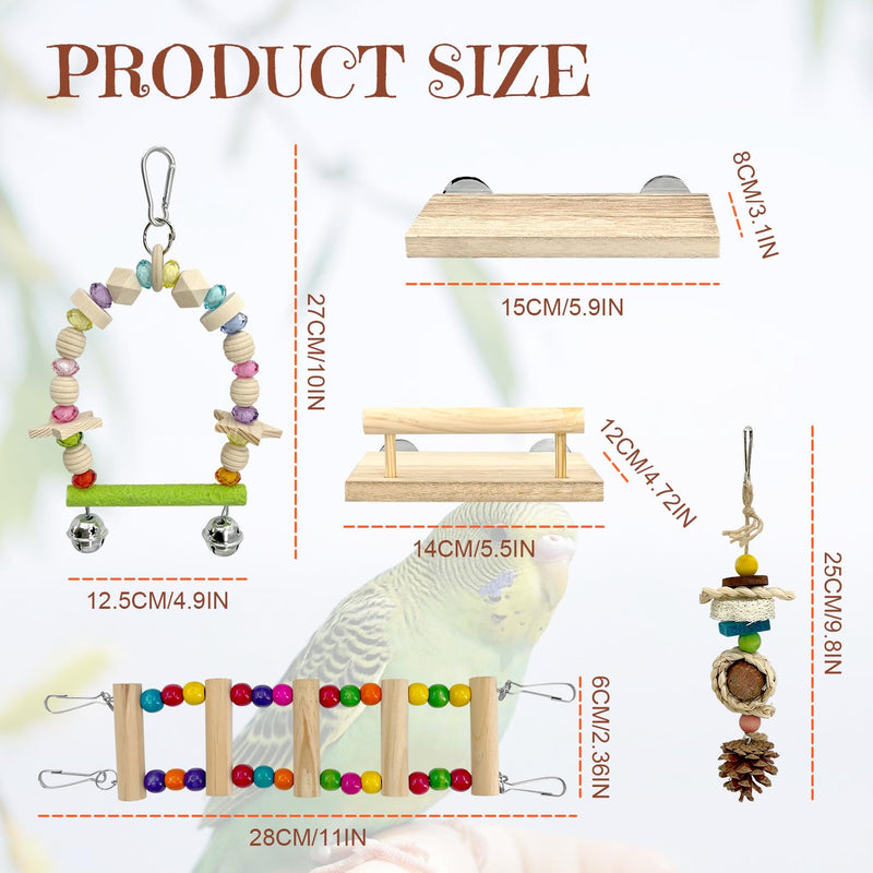 5-in-1 Parakeet Toys Set: Detachable Bird Playground with Wooden Perch, Swing, Ladder, & Platform Cage Accessories for Cockatiel, Conure, Lovebird, Budgie, Finch - PawsPlanet Australia